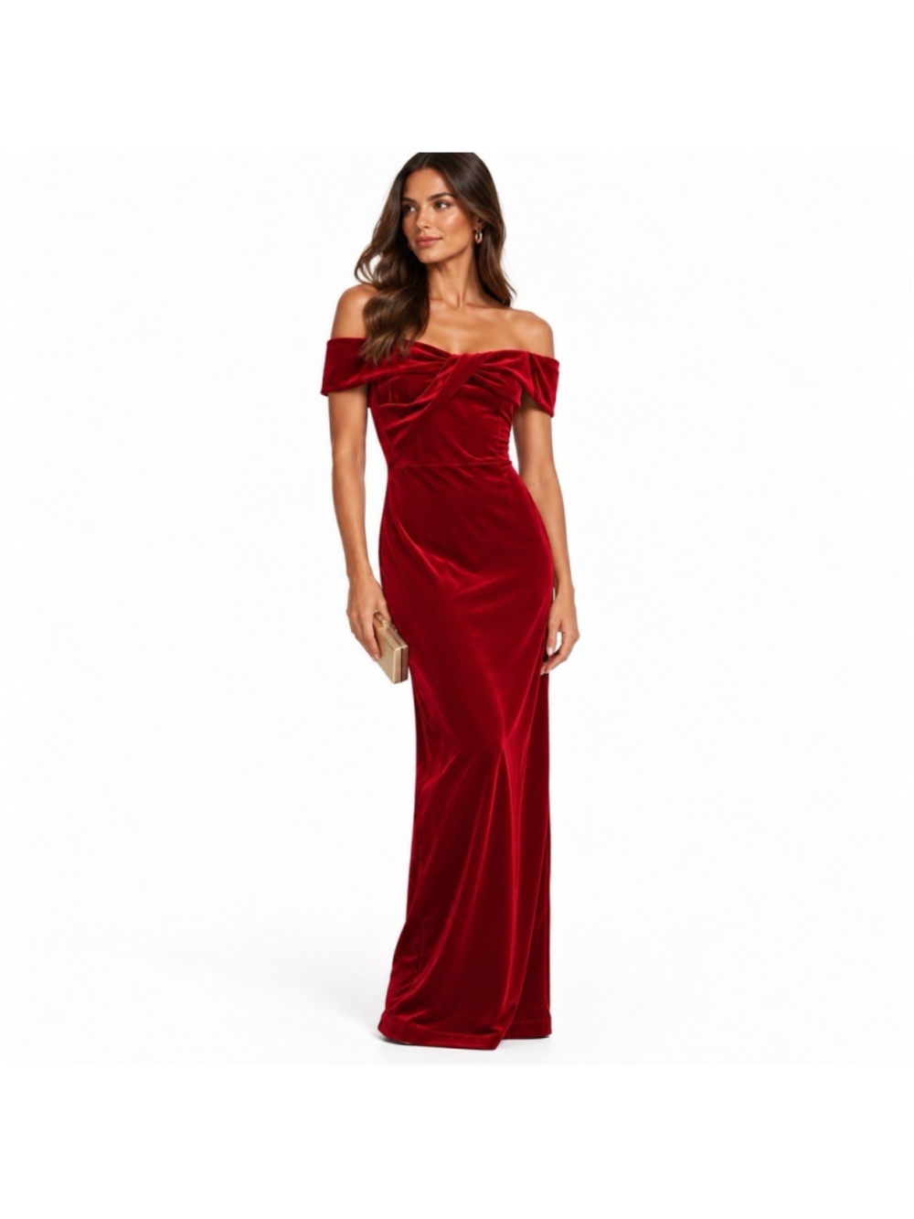 Black Halo Eve Crimson Red Draped Off The Shoulder Velvet Sleek Gown Dress 2